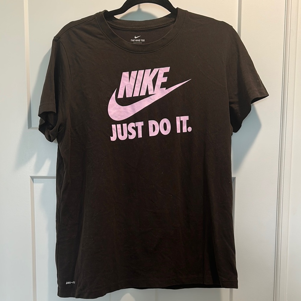 Nike Tee in Brown with Pink Swoosh